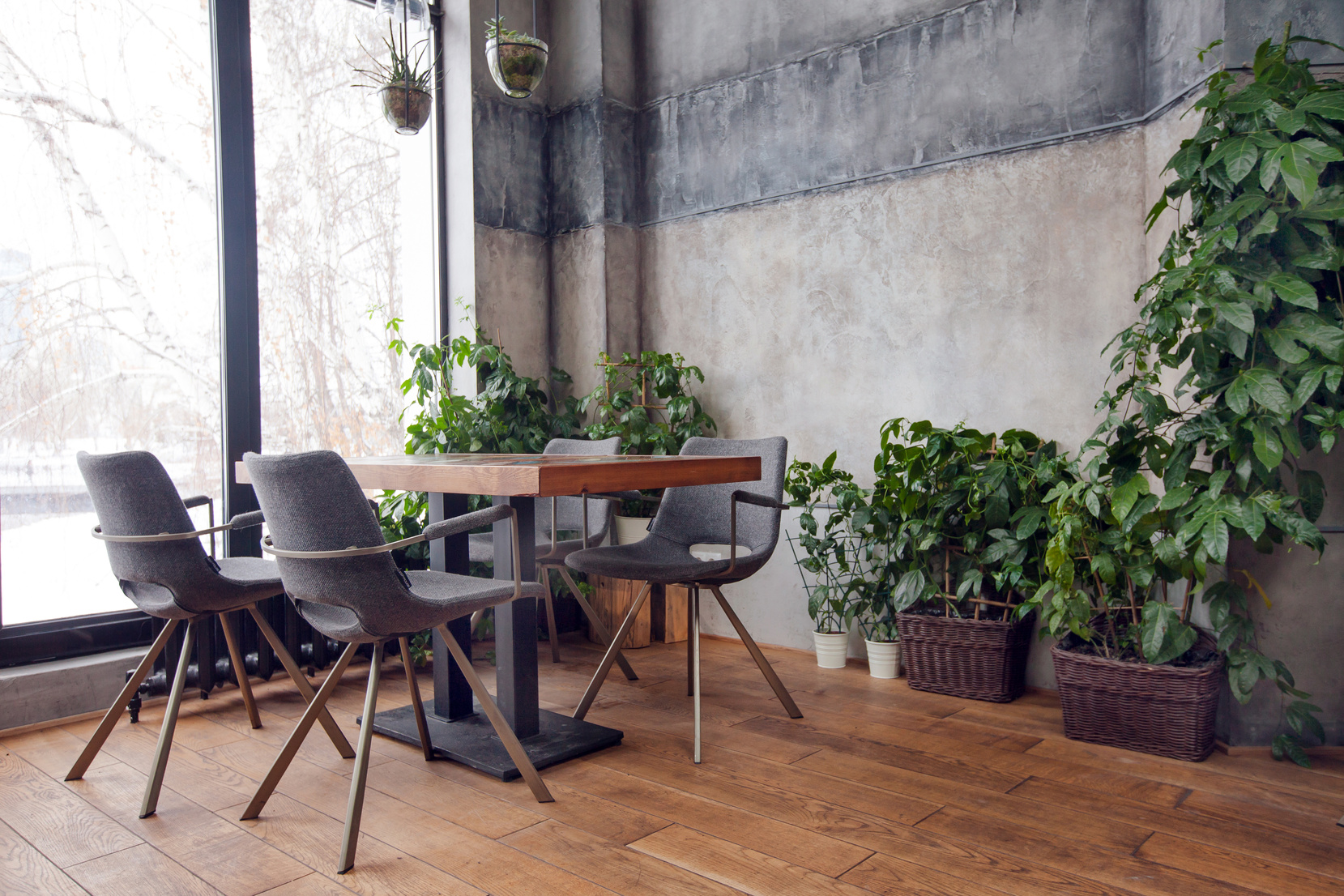 Cafe Interior with Green Decor